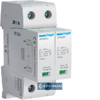 Ogranicznik przepięć 2P TYP 1+2 TN-S 25kA 1,5kV styk FM SPN921R Hager Polo 1