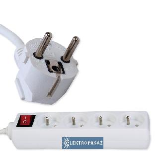 Przedłużacz z wyłącznikiem 4x2P+Z  1,5m 10A 3x 1,0mm2 OWY (H05VV-F) IP20 biały PM/4-3-1,5M+W Rum-Lux 1