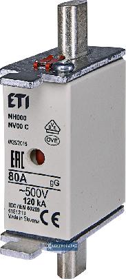 Wkładka topikowa przemysłowa zwłoczna NH00 WT-00C  80A 500V AC gG kombi 004181213 ETI Polam 1