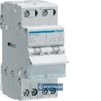 Modułowy przełącznik instalacyjny I-0-II 25A 2P 230VAC punkt wspólny od góry SFT225 Hager Polo 1