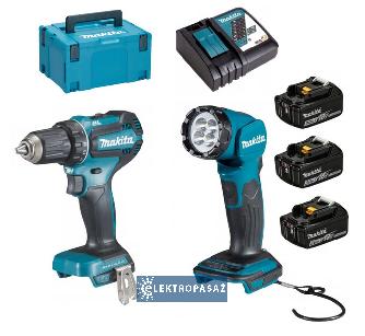 Zestaw narzędzi akumulatorowych Combo Makita DLX2349J 18V DDF485 + DML815 + 3x3,0Ah Li-Ion + Makpac 1