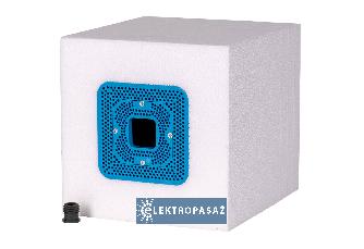 Puszka instalacyjna do styropianu 60mm niebieska osadzona w bloku styropianowym 205x 184x 184mm EPS20 83113003 Simet 1