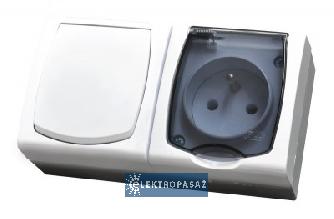 Madera biały n/t zestaw łącznik jednobiegunowy + gniazdo pojedyncze 2P+Z IP44 klapka dymna ZH-NŁ1G/00/D Ospel 1