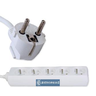 Przedłużacz 5x2P+Z  1,5m 10A 3x 1,0mm2 OWY (H05VV-F) IP20 biały PM/5-3-1,5M Rum-Lux 1