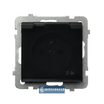 Sonata czarny metalik p/t gniazdo pojedyncze z uziemieniem 2P+Z IP44 klapka dymna bez ramki GPH-1RZ/M/33/D Ospel 1